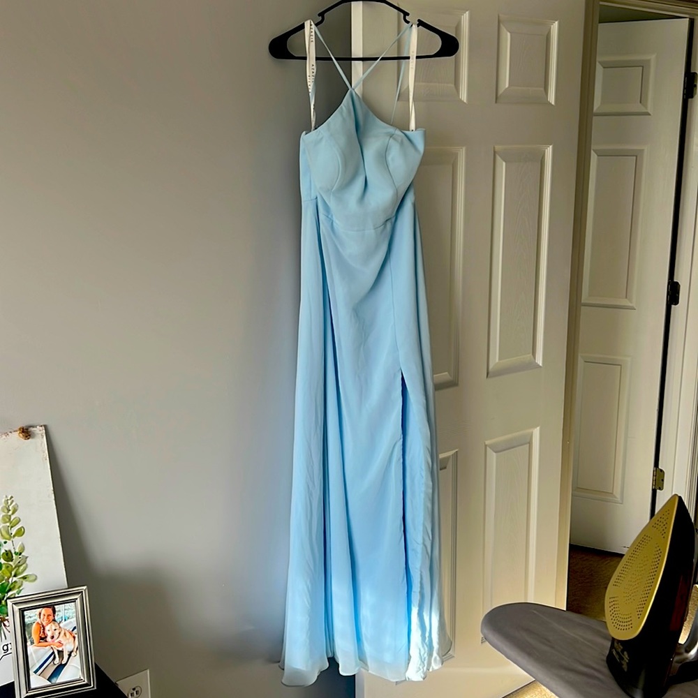 Size 6 AZAZIE Sky Blue bridesmaid dress halter